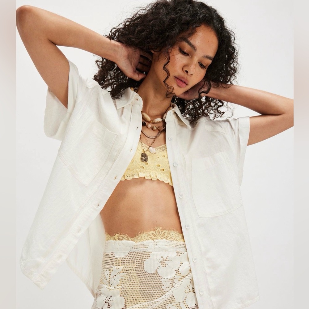 Free People firefly white cotton linen shirt button blouse